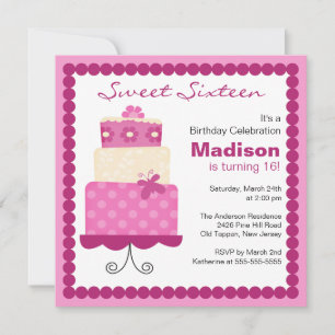 Sweet 61 Paarse en roze Cake Birthday Invite Kaart