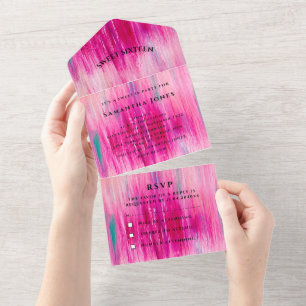 Sweet 61 Waterverf Meisje  Roze All In One Uitnodiging