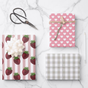 Sweet aardbei Gingham Love Wrapping Paper Sheet