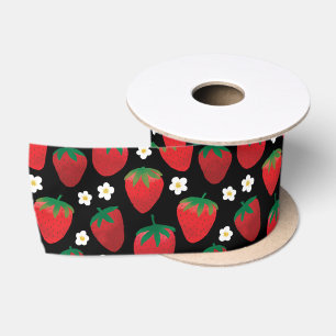 Sweet Aardbeien Patroon op Zwart Lint