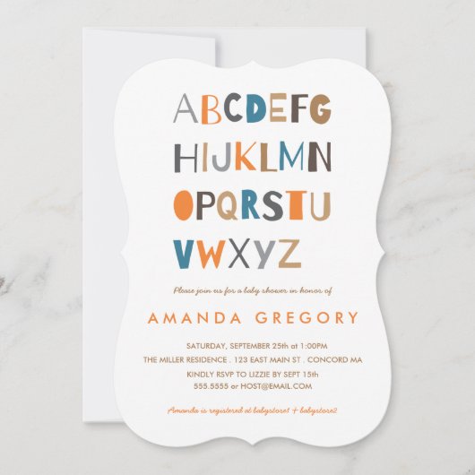 Sweet ABC Modern Baby shower Invitation (Devant)