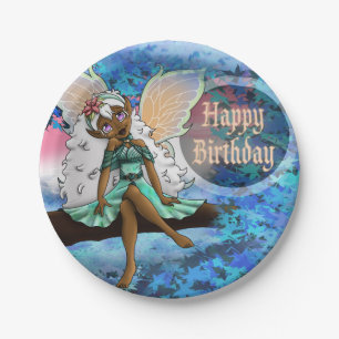 Sweet African American Fairy Birthday Papieren Bordje