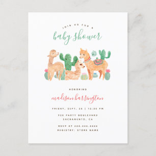Sweet Alpaca Llama Cactus Boho Baby shower Uitnodiging Briefkaart