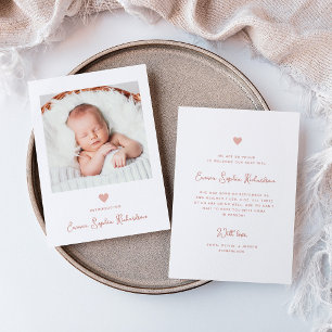 Sweet and Simple Photo Faux Roos Roze Hart Geboort Aankondiging