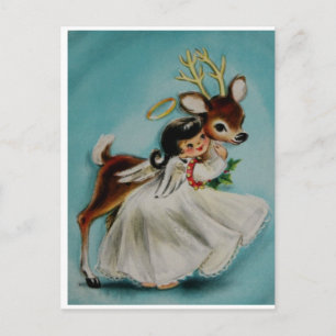 Sweet Angel Meisje knuffelen schattig hert. Briefkaart