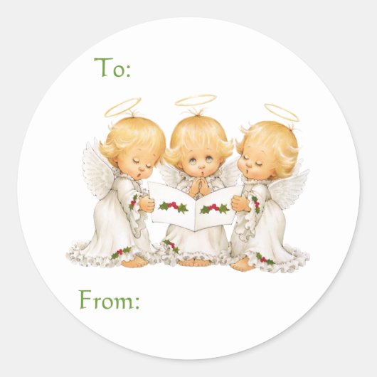 Sweet Angels Kerstcadeau Ronde Sticker (Voorkant)