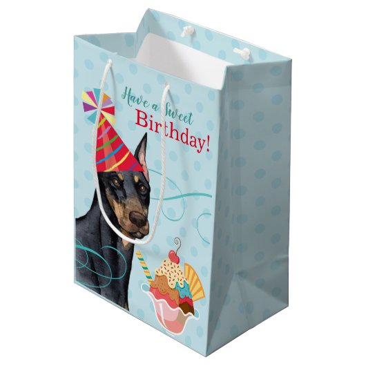Sweet Anniversaire Doberman sac cadeau moyen (Devant Angle)