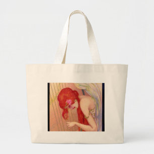 Sweet Antiek Redkopengel op de Harp Grote Tote Bag