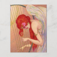Sweet Antique rouge ange sur la carte postale Harp