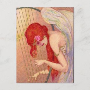 Sweet Antique rouge ange sur la carte postale Harp