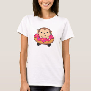 Sweet apen Funny Animals in Donut Roze T-shirt