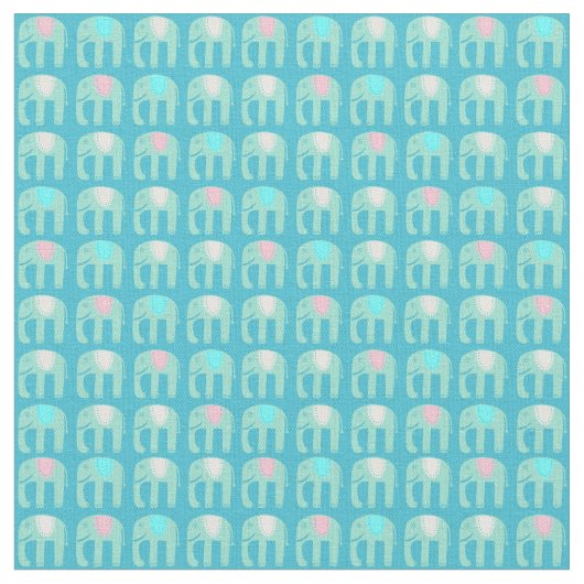 Sweet Aqua Blue Elephants Pattern Stof (Close Up)