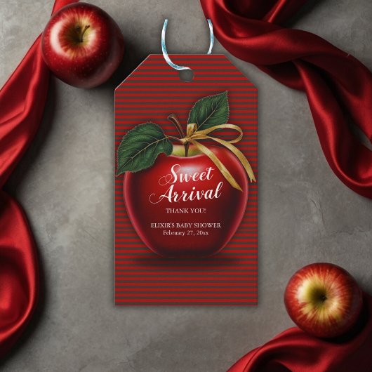 Sweet Arrival Red Apple Baby shower Cadeaulabel