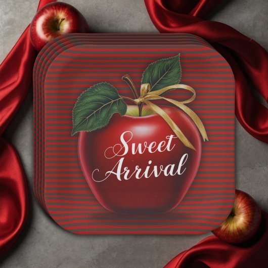 Sweet Arrival Red Apple Baby shower Papieren Bordje
