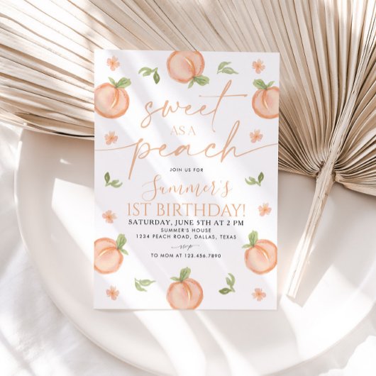 Sweet As a Peach 1er anniversaire Invitation fille