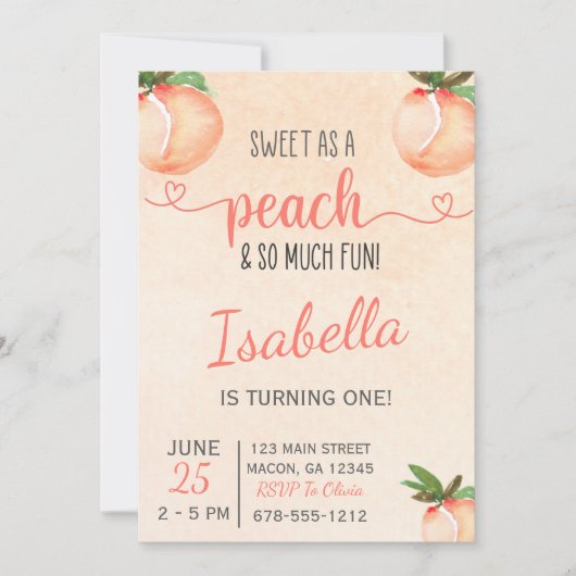Sweet as a Peach Anniversaire Fête Invitation (Devant)