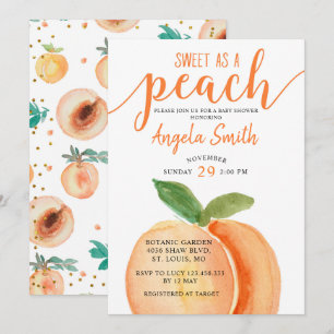 Sweet as a Peach Baby shower Invitation Kaart