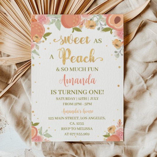 Sweet As A Peach First Birthday Invitation