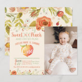 Sweet As A Peach First Birthday Photo Invitation (Devant / Derrière)