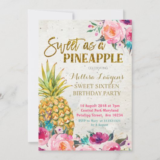 Sweet as ananas Birthday Invitation (Devant)