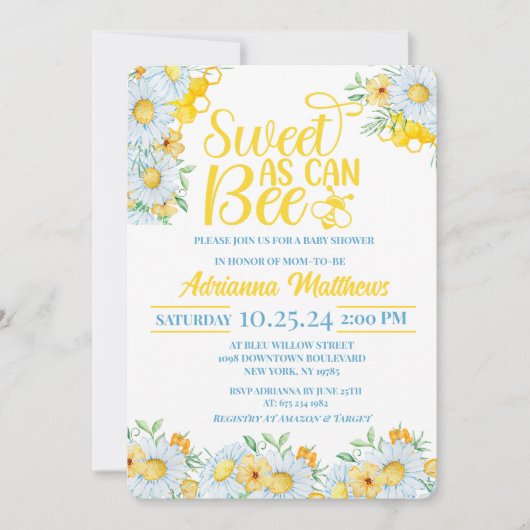 Sweet As Can Bee Baby Shower Invitation (Devant)