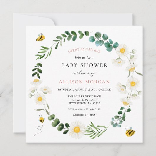 Sweet As Can Bee Daiseis Baby shower Invitation (Devant)