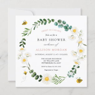 Sweet As Can Bee Daiseis Baby shower Invitation Kaart