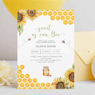 Sweet As Can Bee Honey Baby shower Invitation Kaart