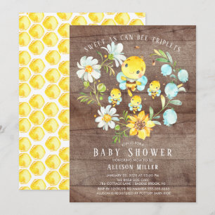 Sweet As Can Bee Triplets Baby shower Invitation Kaart