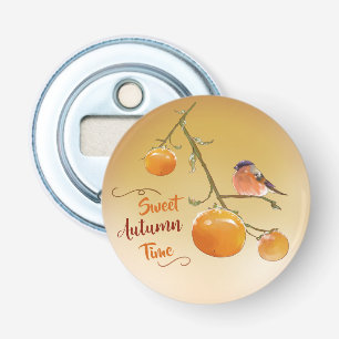 Sweet Autumn Oranje Persimmon Fruits & Bird Button Flesopener