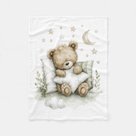 Sweet baby bear fast asleep on fluffy clouds fleece deken