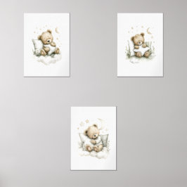 Sweet baby bear fast asleep on fluffy clouds muurkunst sets