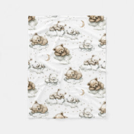 Sweet baby bears fast asleep on fluffy clouds fleece deken