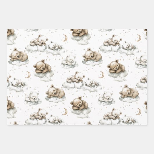 Sweet baby bears fast asleep on fluffy clouds inpakpapier vel (Voorkant 3)