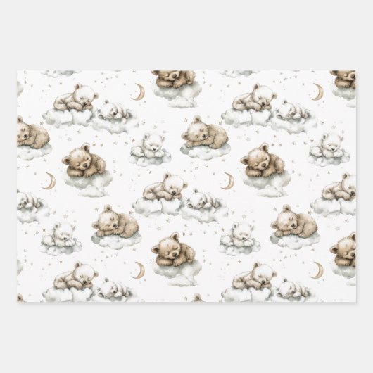 Sweet baby bears fast asleep on fluffy clouds inpakpapier vel (Voorkant)