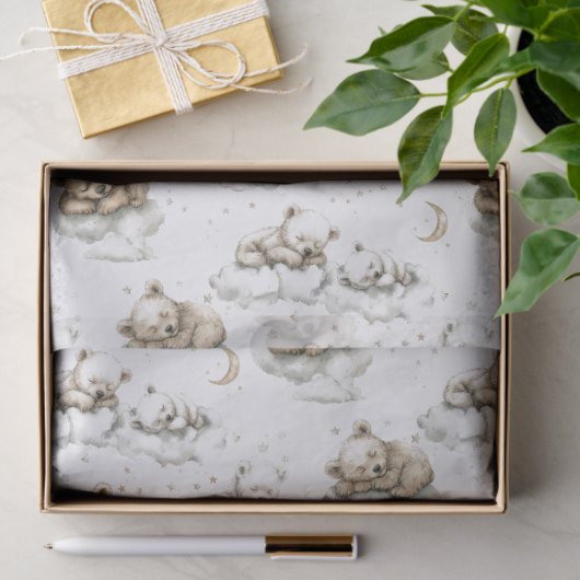 Sweet baby bears fast asleep on fluffy clouds tissuepapier (Geschenk)