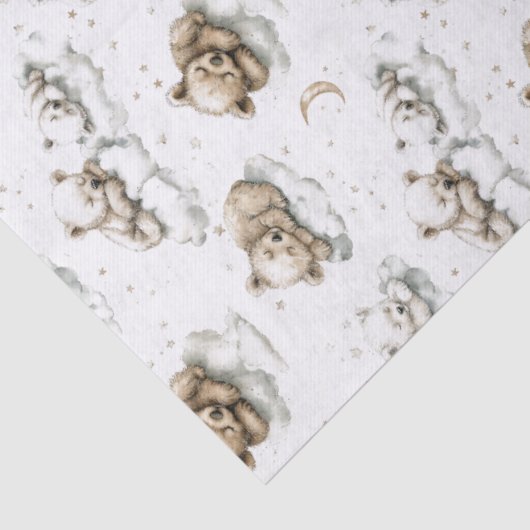 Sweet baby bears fast asleep on fluffy clouds tissuepapier (Detail)
