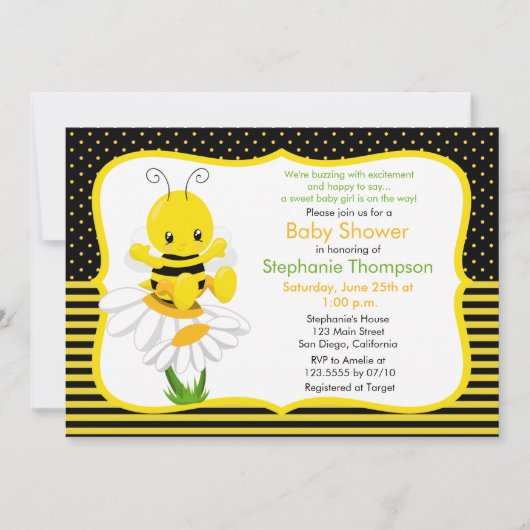 Sweet Baby Bee Baby shower Invitation (Devant)