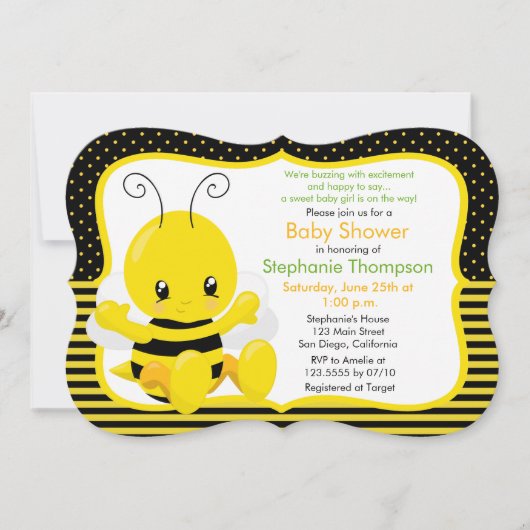 Sweet Baby Bee Baby shower Invitation (Devant)