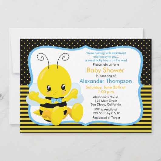 Sweet Baby Bee Boy Baby shower Invitation (Devant)