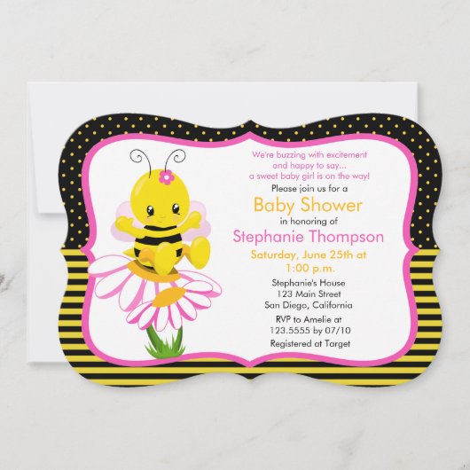 Sweet Baby Bee Girl Baby shower Invitation (Devant)