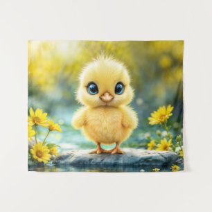 Sweet baby bird spring weide gele bloemen wandkleed
