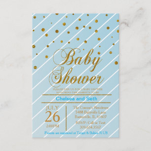 Sweet Baby Blauw & Gouden Confetti   BABY SHOWER Kaart