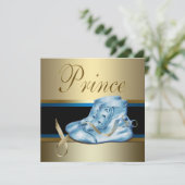 Sweet Baby Blue en Gold Prince Baby shower Kaart (Staand voorkant)
