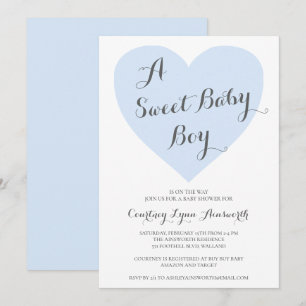 Sweet Baby Boy Cute Pastel Blue Heart Baby shower Kaart