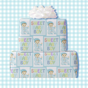 Sweet Baby Boy in Blauw Baby shower Schattige Past Cadeaupapier