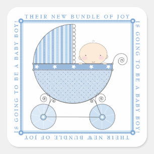 Sweet Baby Boy in Carriage Baby shower in het blau Vierkante Sticker