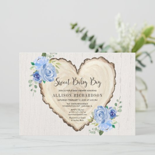 Sweet baby boy rustieke valentijnen hartdouche kaart (Staand voorkant)