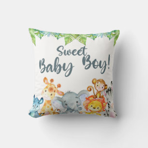 Sweet Baby Boy safari dieren baby shower kussen. Kussen