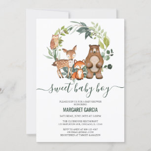 Sweet Baby Boy Woodland Animals Baby shower Kaart